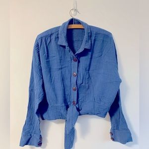 Free People blue midi tie front blouse